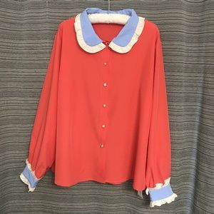 Cider Long Sleeve Ruffle Top in Coral Size 4XL